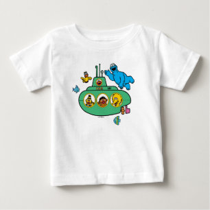 クッキー怪獣とセサミパルズ潜水艦 ベビーTシャツ