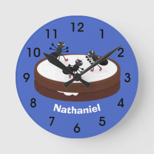 クッキー漫画のスケートで滑るをアリが氷で覆う ラウンド壁時計