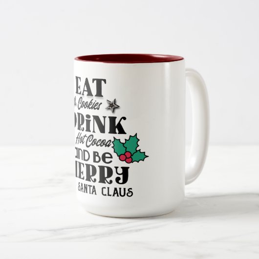 クッキー食べはホットココアのサンタメリークリスマス ツートーンマグカップ (正面右)
