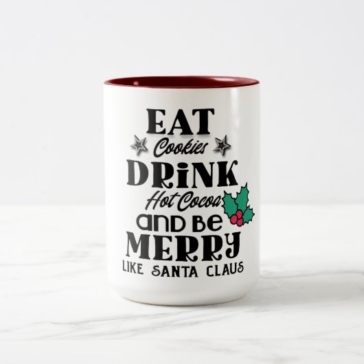 クッキー食べはホットココアのサンタメリークリスマス ツートーンマグカップ (中央)