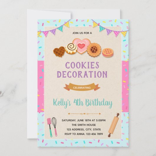 クッキー飾りパーティーの招待状 招待状 (正面)