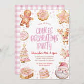 クッキー飾ズピンククリスマスホリデーパーティー 招待状 (正面/裏面)