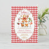 クッキー＆カクテル 冬のクリスマス 赤チェック 招待状 (スタンド正面)