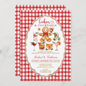 クッキー＆カクテル 冬のクリスマス 赤チェック 招待状 (正面/裏面)