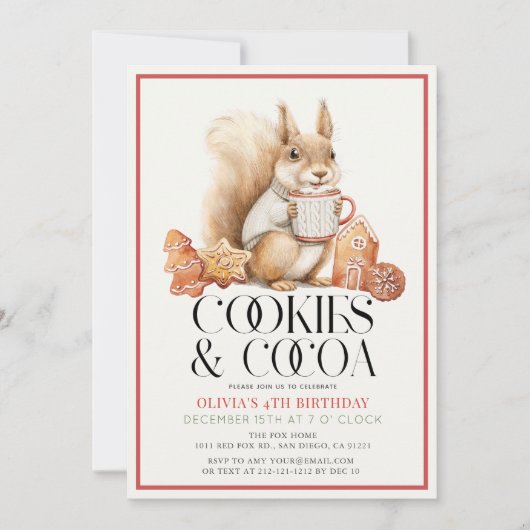 クッキー&ココアホットチョコレートリス誕生日 招待状 (正面)