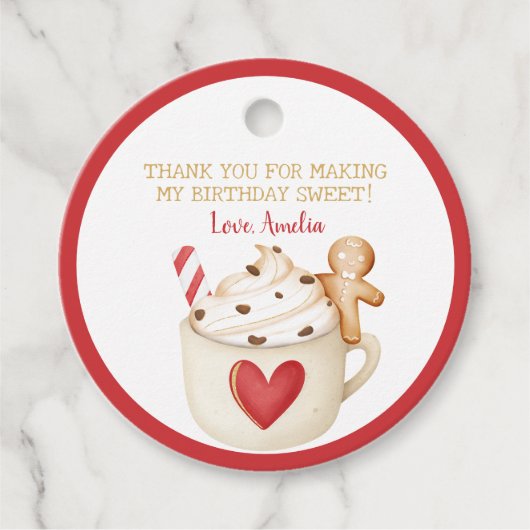 クッキー&ココアホットチョコレートレッドマグカップ誕生日 フェイバータグ (正面)