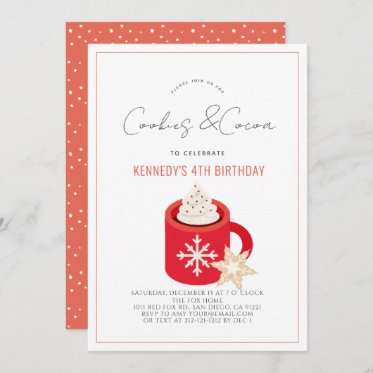 クッキー＆ココア ホットチョコレート 赤いマグ 誕生日 招待状 (正面/裏面)
