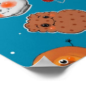クッキー、パン：青い背景パターン ポスター (角)