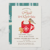 クッキー&ホットチョコレートティール(緑がかった色)誕生日招待状 シーズンカード (正面/裏面)