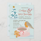 クッキー&ホットチョコレートブルー誕生日招待状 シーズンカード (正面/裏面)