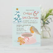 クッキー&ホットチョコレートブルー誕生日招待状 シーズンカード (スタンド正面)