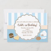 クッキー＆ミルク ブルーの誕生日パーティー招待状 招待状 (正面)