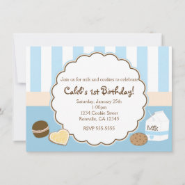 クッキー＆ミルク ブルーの誕生日パーティー招待状 招待状