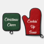クックイン'応援おもしろいクリスマスギフト赤い緑 鍋つかみ&鍋敷きセット (正面)