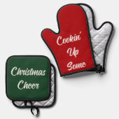 クックイン'応援おもしろいクリスマスギフト赤い緑 鍋つかみ&鍋敷きセット (正面/裏面)