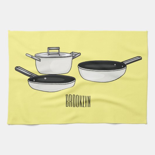 クックウェアセット漫画イラストレーション キッチンタオル (横)