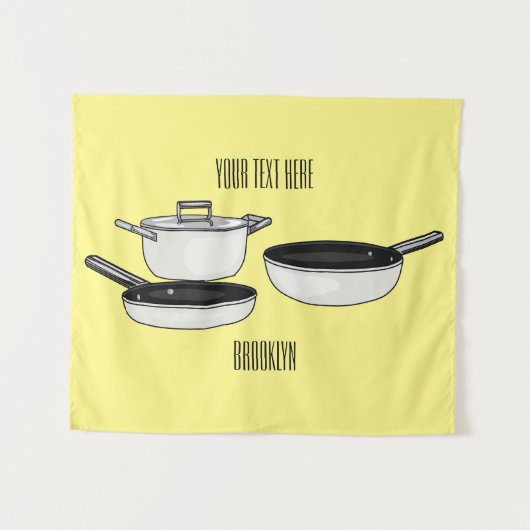 クックウェアセット漫画イラストレーション タペストリー (正面(横))