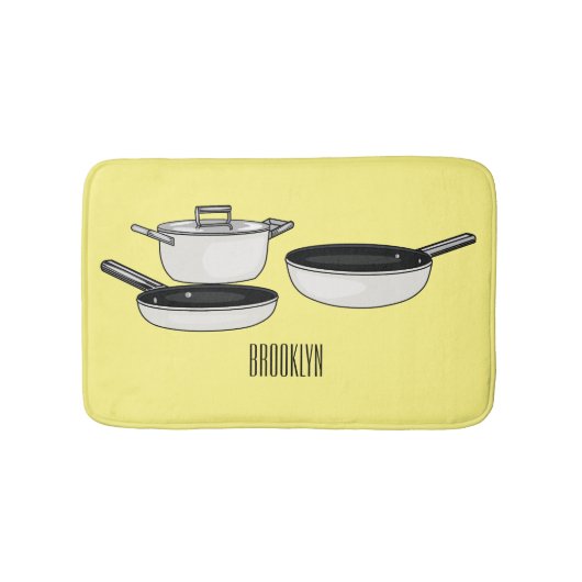 クックウェアセット漫画イラストレーション バスマット (正面)