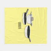 クックウェアセット漫画イラストレーション フリースブランケット (正面(横))