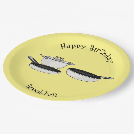 クックウェアセット漫画イラストレーション ペーパープレート (アングル)