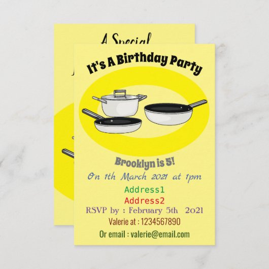 クックウェアセット漫画イラストレーション 招待状 (正面/裏面)