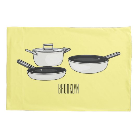 クックウェアセット漫画イラストレーション 枕カバー (裏面)