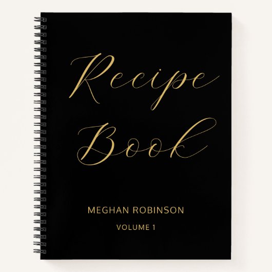 クックガーリーブックブラックおよび金ゴールドレシピスクリプト ノートブック (正面)