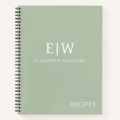 クックブックレシピグリーンセージガーリーモノグラム ノートブック (正面)