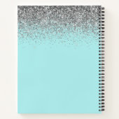 クックブックレシピシルバーアクアティール(緑がかった色)ブルーグリッター ノートブック (裏面)