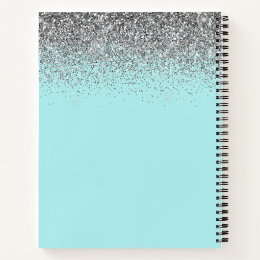 クックブックレシピシルバーアクアティール（緑がかった色）ブルーグリッター ノートブック (裏面)