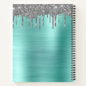 クックブックレシピティール（緑がかった色）アクアブルーシルバーグリッター ノートブック (裏面)