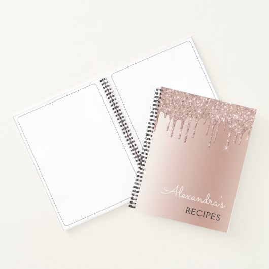クックブックレシピブックバラ金ゴールドグリッターモノグラム ノートブック (内部)