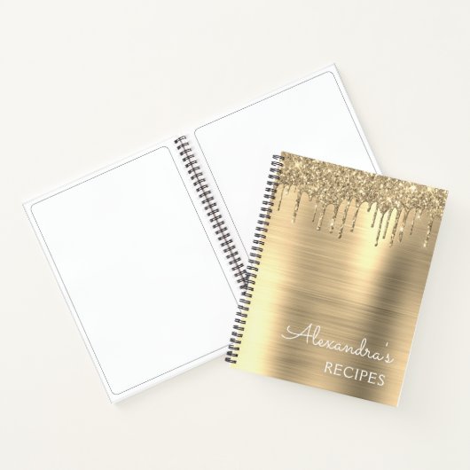 クックブックレシピブック金ゴールドグリッターモノグラム ノートブック (内部)