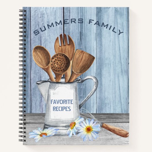 クックブック水カラーレシピ器用具木材デイジー ノートブック (正面)