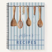 クックブック水彩レシピ器モダン青 ノートブック (正面)