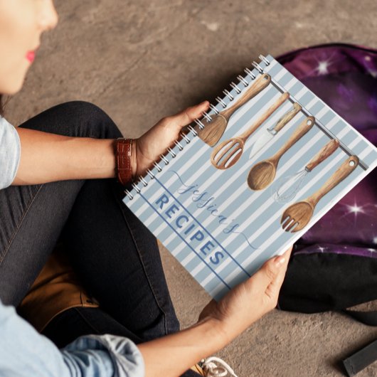 クックブック水彩レシピ器モダン青 ノートブック