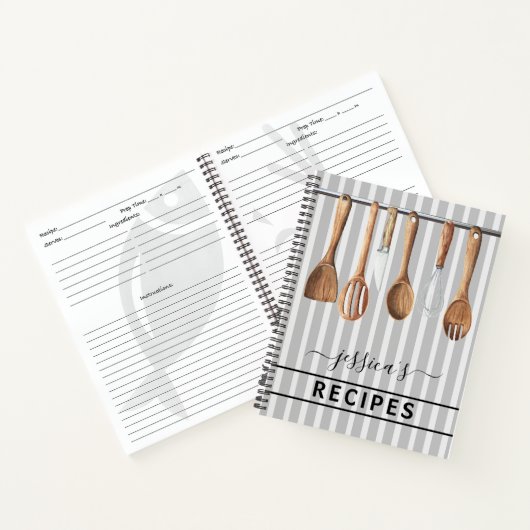 クックブック水彩レシピ器モダンBlue N ノートブック (内部)