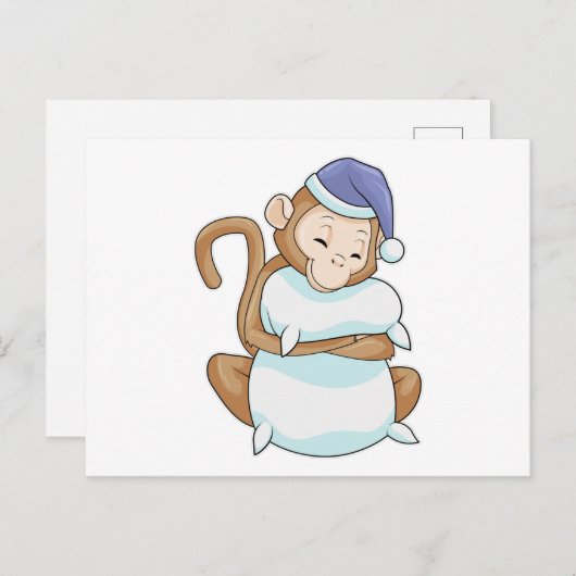 クッションの猿とねぼすけ ポストカード (正面/裏面)