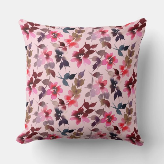 クッション枕 – ピンクの背景のフローラプリント クッション (正面)