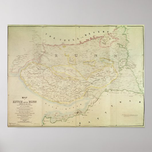 クッチとランの地図，インド， 1854 ポスター (正面)