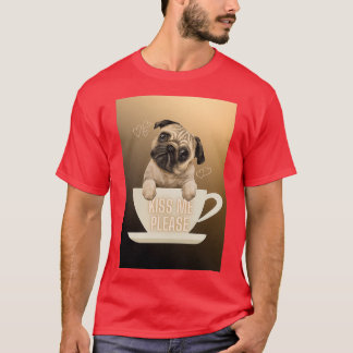 クットキス私はコーヒーカップで愛をパグ Tシャツ