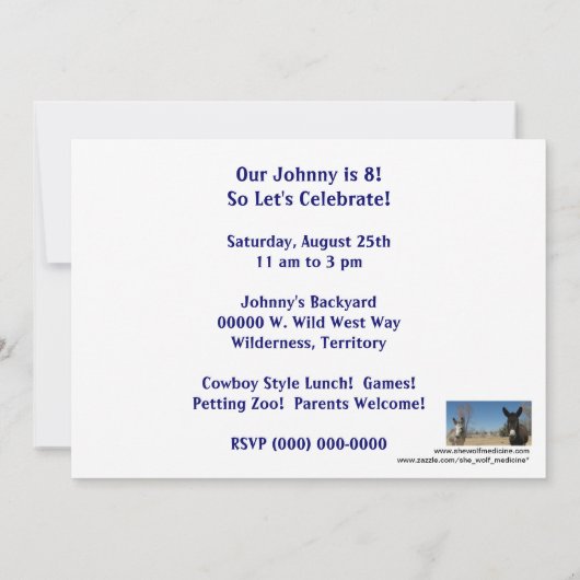 クテスト誕生日ブルロスウエスタン 招待状 (裏面)