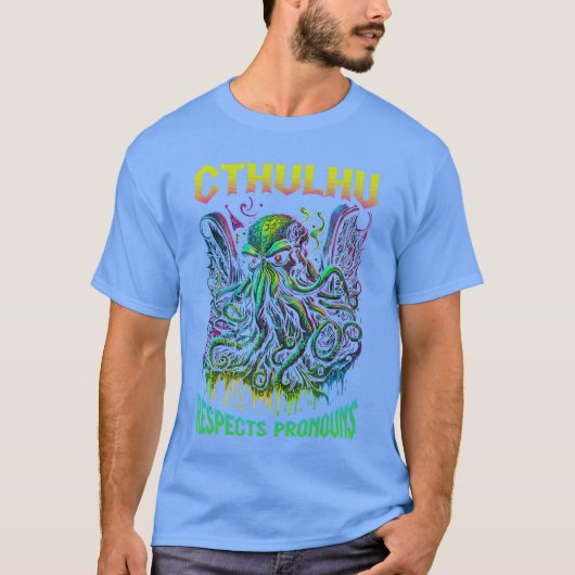 クトゥルフは代名詞を尊重します LGBTQ ゲイプライド ホラーC Tシャツ (正面)