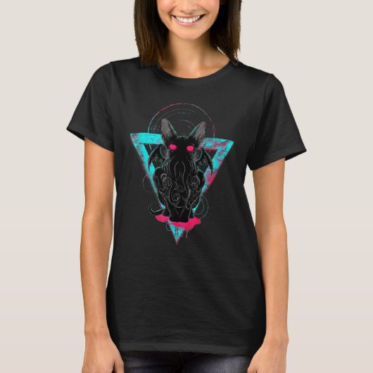 クトゥルフ おもしろ デーモン 猫 Tシャツ (正面)