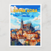 クトナホラチェコヴィンテージ旅行イラストレーション ポストカード (正面)