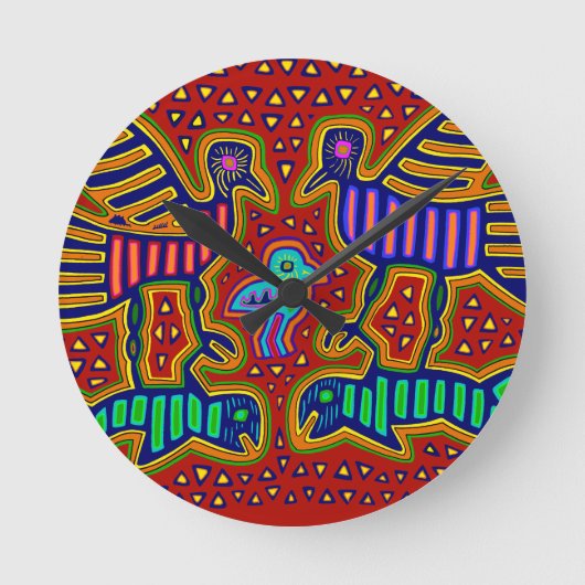 クナインディアンと魚の鳥 ラウンド壁時計 (正面)