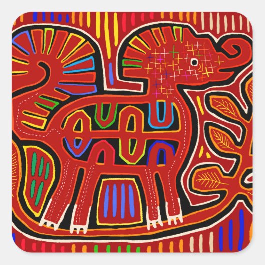 クナインディアンベビーエレファントモラフォークアート スクエアシール (正面)