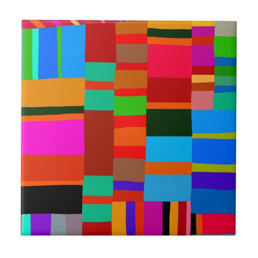 クナインディアンモラフォークアートレッドブルーオレンジ タイル (正面)