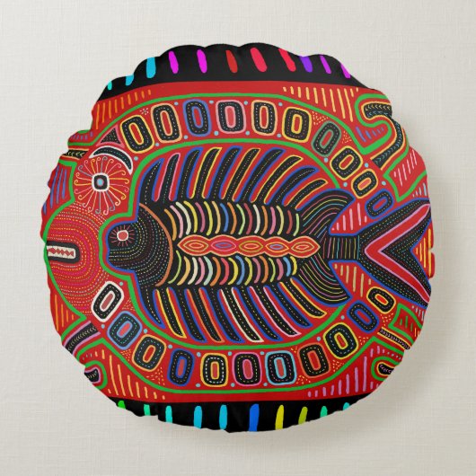 クナインディアンモラ飛んでいるフィッシュ ラウンドクッション (正面)
