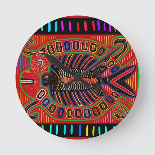 クナインディアンモラ飛んでいるフィッシュ ラウンド壁時計 (正面)